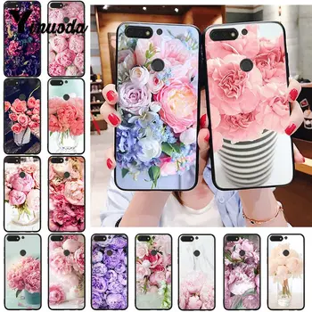 Yinuoda Elegantiška Rausvos Violetinės Bijūnas Gėlių Ant Vazos Telefoną Atveju Huawei Honor 8A 8X 9 10 20 Lite 7A 5A 7C 10i 9X pro Žaisti 8C