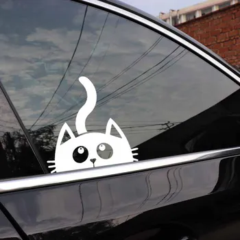 YJZT 15X15CM Juokinga Automobilio Lipdukas Mielas Kyšantį Cat Kitten Kitty Automobilių Langų Vinilo Decal Juoda/Sidabrinė C24-1693