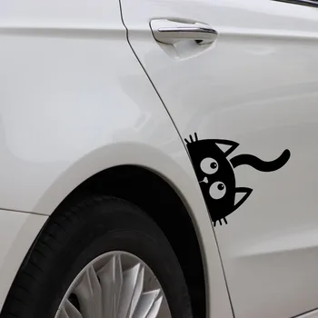 YJZT 15X15CM Juokinga Automobilio Lipdukas Mielas Kyšantį Cat Kitten Kitty Automobilių Langų Vinilo Decal Juoda/Sidabrinė C24-1693