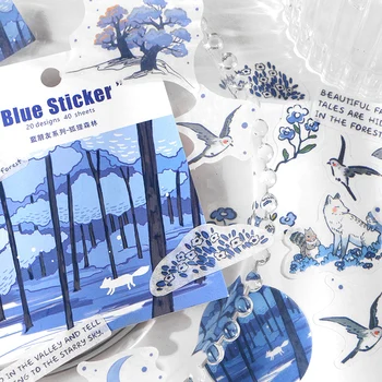Yoofun 40pcs/pak Japonų popieriaus Lipdukai Pakuotėje Mėlynos spalvos Lipdukai, Poliariniai Lokiai Fox Pingvinų Scrapbooking Kulka Žurnalinė Deco