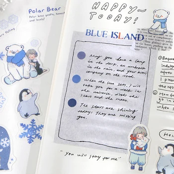 Yoofun 40pcs/pak Japonų popieriaus Lipdukai Pakuotėje Mėlynos spalvos Lipdukai, Poliariniai Lokiai Fox Pingvinų Scrapbooking Kulka Žurnalinė Deco