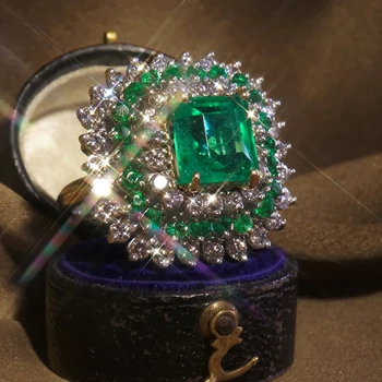ZHIXUN Klasikinis Aikštėje Žalia Akmuo White Crystal Žiedą, Moterims Vestuvės Gimtadienio Papuošalai Žiedas