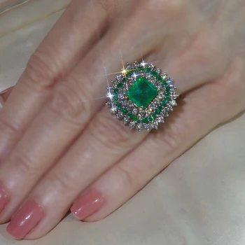 ZHIXUN Klasikinis Aikštėje Žalia Akmuo White Crystal Žiedą, Moterims Vestuvės Gimtadienio Papuošalai Žiedas