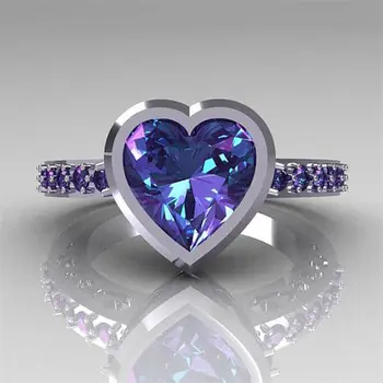 ZN Violetinė Cirkonis Crystal Žiedą, Moterims, Puikus Širdies Formos Puikios Kokybės Gražūs Papuošalai Romantiška Valentino Dienos Dovanų