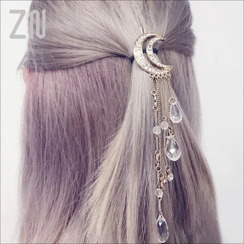 ZN Žavinga Kristalinis Mėnulis Plaukų Įrašą Kutai Ilgų Plaukų Aksesuarai Femme Bijoux Aukso/Balta/rožinė Aukso/Bronzos Spalvos