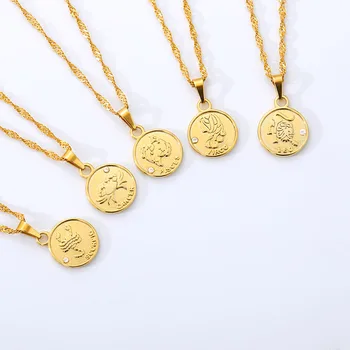 Zodiako karoliai moterų monetos karoliai Avinas, Liūtas Collier signe astrologique Aukso Horoskopas 12 Zodiako, Astrologija Karoliai Moterims