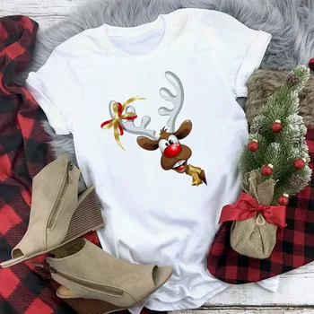 ZOGANKI Moterų Marškinėliai Kalėdos, Kalėdos Animacinių filmų Išspausdintas Viršų Marškinėlius Naujųjų Metų T-shirt Harajuku Mados Marškinėliai, Femme