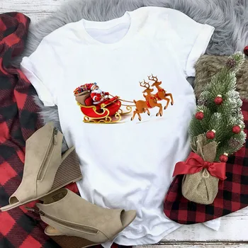 ZOGANKI Moterų Marškinėliai Kalėdos, Kalėdos Animacinių filmų Išspausdintas Viršų Marškinėlius Naujųjų Metų T-shirt Harajuku Mados Marškinėliai, Femme