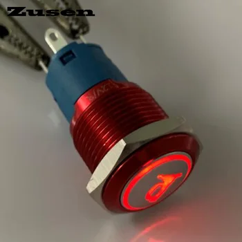 Zusen 16mm apšviestas ragų simbolis akimirksnį mygtukas jungiklis(ZS16B-11DT/R/12V/A su apšviestas ragų symbo