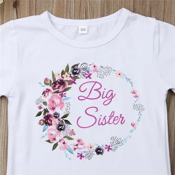 Šeimos Atitikimo Komplektus Baby Vaikų Mergaičių Little Big Sister Medvilnės Drabužius Trumpomis Rankovėmis Bodysuit Marškinėliai Medvilnės Komplektai