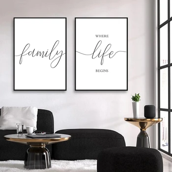 Šeimos Meilė Citata Spausdinti Juodai Baltas Spausdinimas Plakatų, Šeimos Ženklas Modernios Sienos Meno Tapybos Drobės Nuotraukų Kambarį Namuose