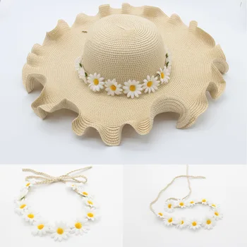 Šiaudų skrybėlę virvę ilgą nurodė saulės gėlių vainikas mažas daisy plaukų juostos tinklelio mažas daisy hairwear
