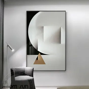 Šiuolaikinės Abstrakčių Geometrinių Sienos Meno Tapybos Drobės Juoda Balta Pramonės Stiliaus Plakatą Spausdinimo Sienos Nuotraukas Gyvenimo Kambario Dekoro