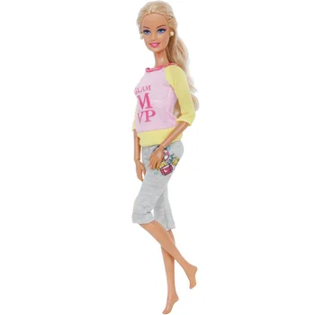 Šiuolaikinės Mados Apranga Atsitiktinis Kasdien Kelionės Suknelė ilgomis Rankovėmis Marškinėliai Kelnės Kelnės Drabužius Barbie Lėlės Priedai Žaislas
