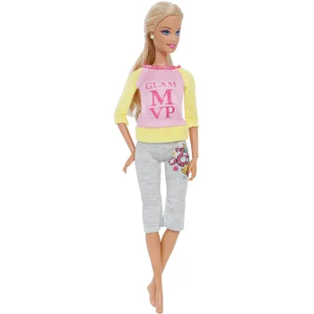 Šiuolaikinės Mados Apranga Atsitiktinis Kasdien Kelionės Suknelė ilgomis Rankovėmis Marškinėliai Kelnės Kelnės Drabužius Barbie Lėlės Priedai Žaislas