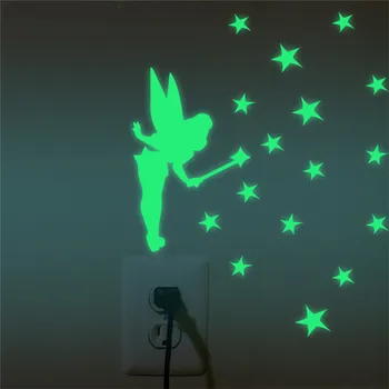 Šviesos Animacinių filmų Jungiklis Lipdukas Švyti Tamsoje Katė Lipdukas Liuminescencinės Fairy Moon Stars sienų Lipdukai Vaikas Kambaryje Namų Puošybai