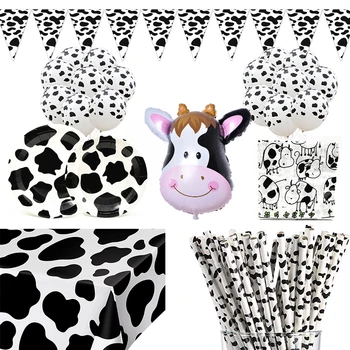 Ūkių Ir Karvių Temą Gimtadienio Gyvūnų Šalies Karvė Apdailos Vienkartiniai Taurės Plokštė Staltiesė Baby Shower Balionas Apdaila