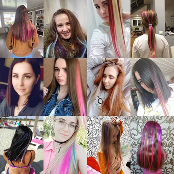 ŽAVINGA Plaukų Įrašą Plėtiniai 18 Colių Ilgio Hairpieces Moterų Sintetinių Netikrų Plaukų Su Clip Rožinės spalvos Vaivorykštė Ombre Plaukų Rainboow