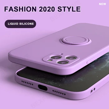 Žiedas Telefono dėklas Skirtas iPhone 11 12 Pro XS Max Mini XR X XS 7 8 Plus SE 2 2020 Atveju Magnetinis Skystis Silikono Automobilio Savininkas Stovo Dangtelis