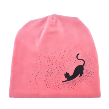 Žiemos Skrybėlę, Šaliką Rinkiniai moterų Beanies Megzti vilnos Skullies Hip-Hop bžūp kalnų krištolas katė gorros Plius aksomo šiltos kepurės moterims