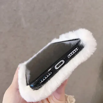 Žiemos Šiltas Pliušinis Telefono dėklas skirtas iPhone 12 11 Pro Max XS Max XR XCute Katė Pūkuotas pūkuotas Kailio gaubtas, skirtas 
