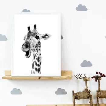 Žirafa Safari Gyvūnai Juoda Balta Drobė Plakatas Sienos Meno Tapybos Darželio Kūdikių Žirafa Fotografijos Šiaurės Spausdinti Vaikai Kambario Dekoro