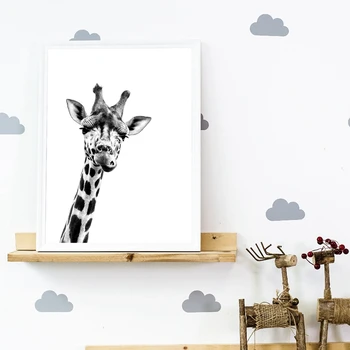 Žirafa Safari Gyvūnai Juoda Balta Drobė Plakatas Sienos Meno Tapybos Darželio Kūdikių Žirafa Fotografijos Šiaurės Spausdinti Vaikai Kambario Dekoro
