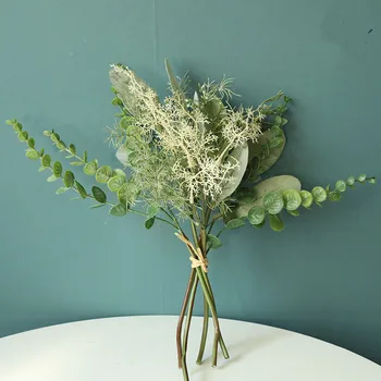 Žolės ir lapų mišrus pluoštas dirbtinių gėlių kompozicijų reikmenys, namų kambarį dekoro padirbtų augalų flores